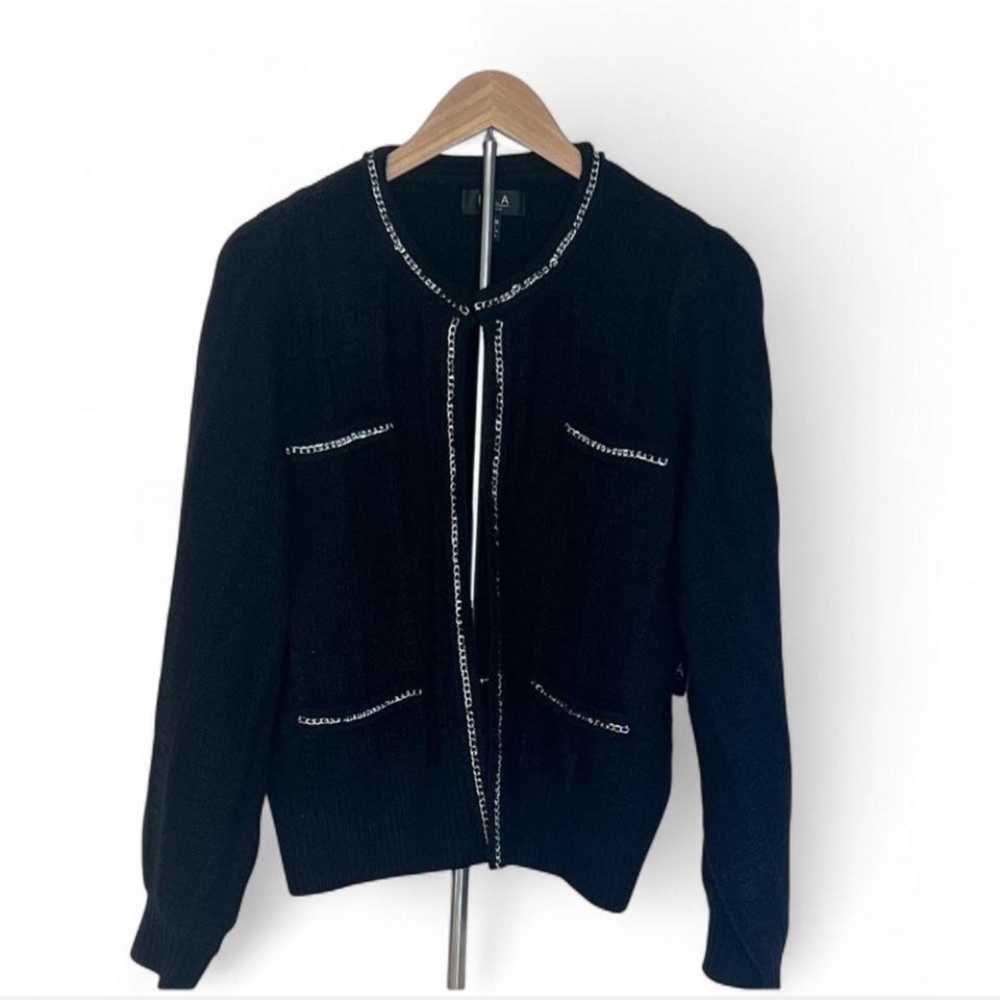 Ella Rafaella Black Sweater Cardigan with Silver Chain Trim NWT XXL